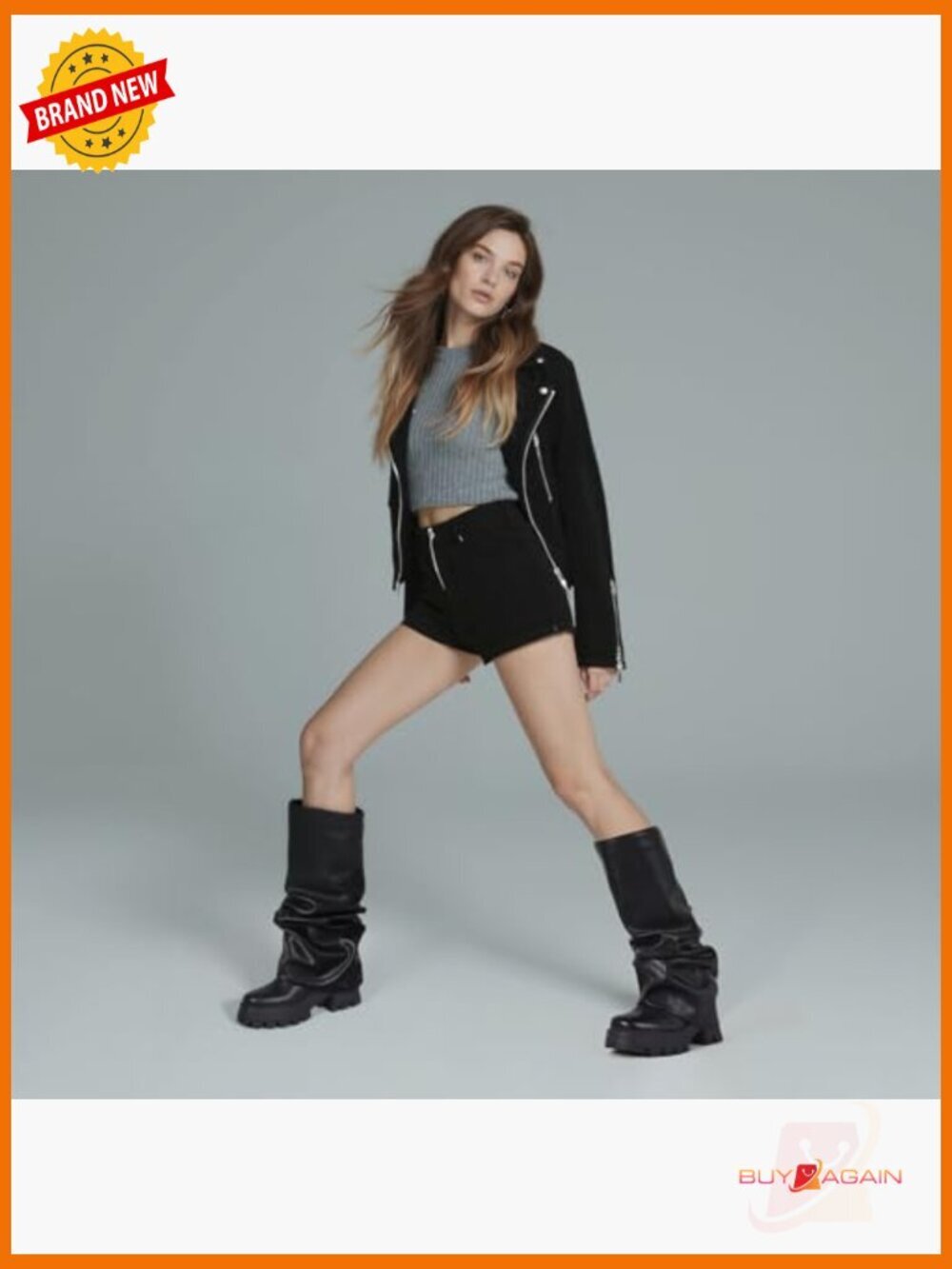 Fold Over Slouchy Mid Calf Platform Boots Chunky Heel - Picture 2 of 7